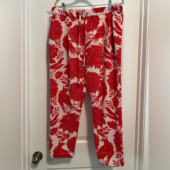 Skye's the Limit Pants - Skye’s the Limit Red Floral Drawstring Waist Comfy Pants Size L